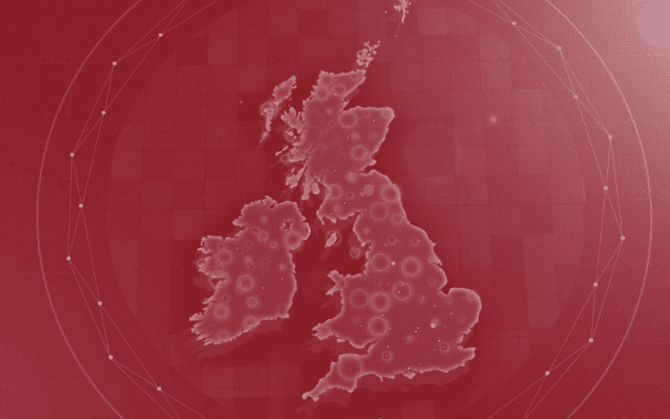 map of UK overlaid with network of circles showing locations